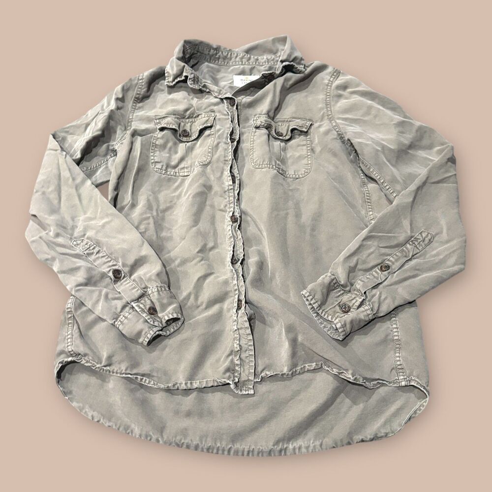 Marine Layer Shirt Womens XS Gray Lyocell Travel Long Sleeve Collared Button-Up